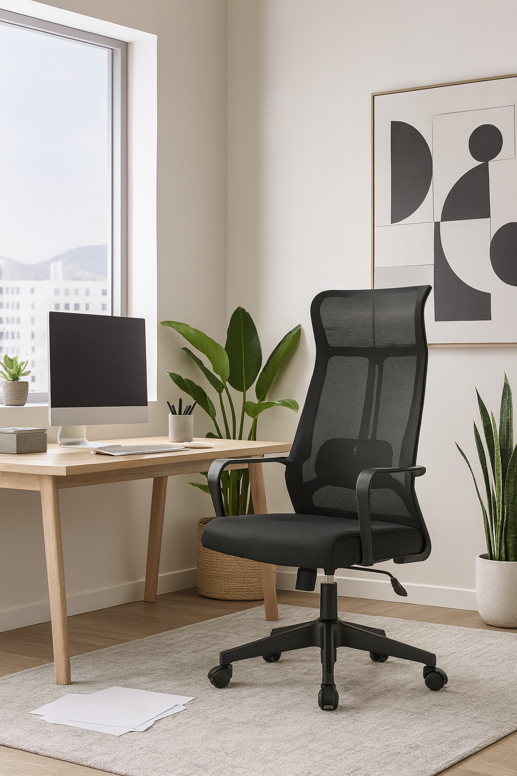 Sillón de oficina AMIENS, alto, negro, malla y asiento negro
