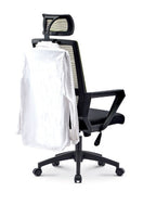 Sillón de oficina ASTON, negro, malla negra, tejido azul claro