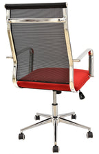Sillón de oficina AUSTRIA, alto, malla negra, asiento rojo
