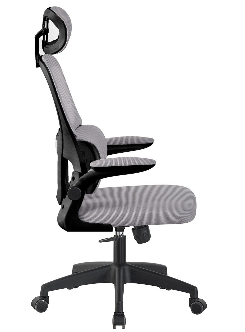 Sillón de oficina BERNAY, alto, negro, malla y asiento gris
