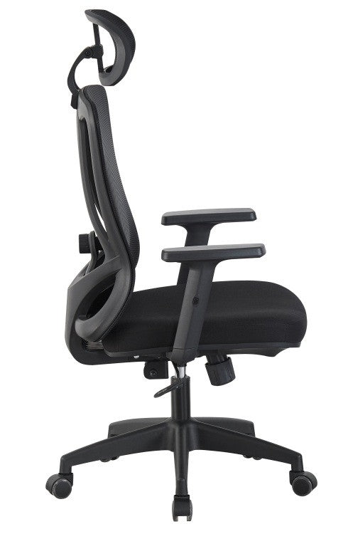 Sillón de oficina CIRAL, alto, negro, malla y asiento negro