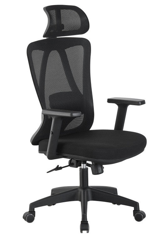Sillón de oficina CIRAL, alto, negro, malla y asiento negro