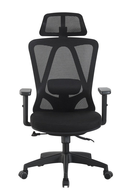 Sillón de oficina CIRAL, alto, negro, malla y asiento negro