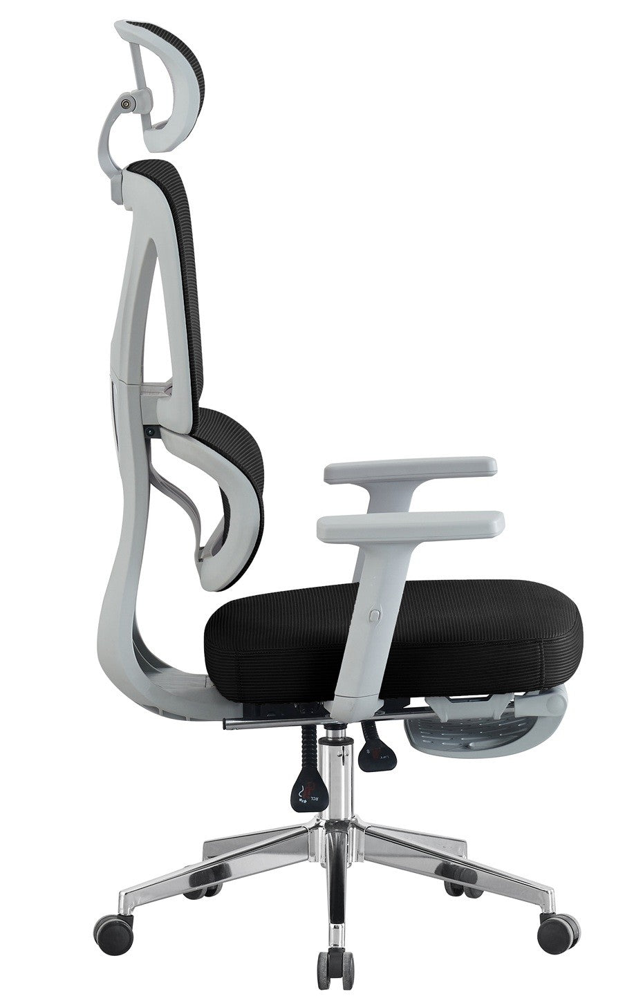 Sillón de oficina DURBUY, alto, ergonómico, gris, malla negra