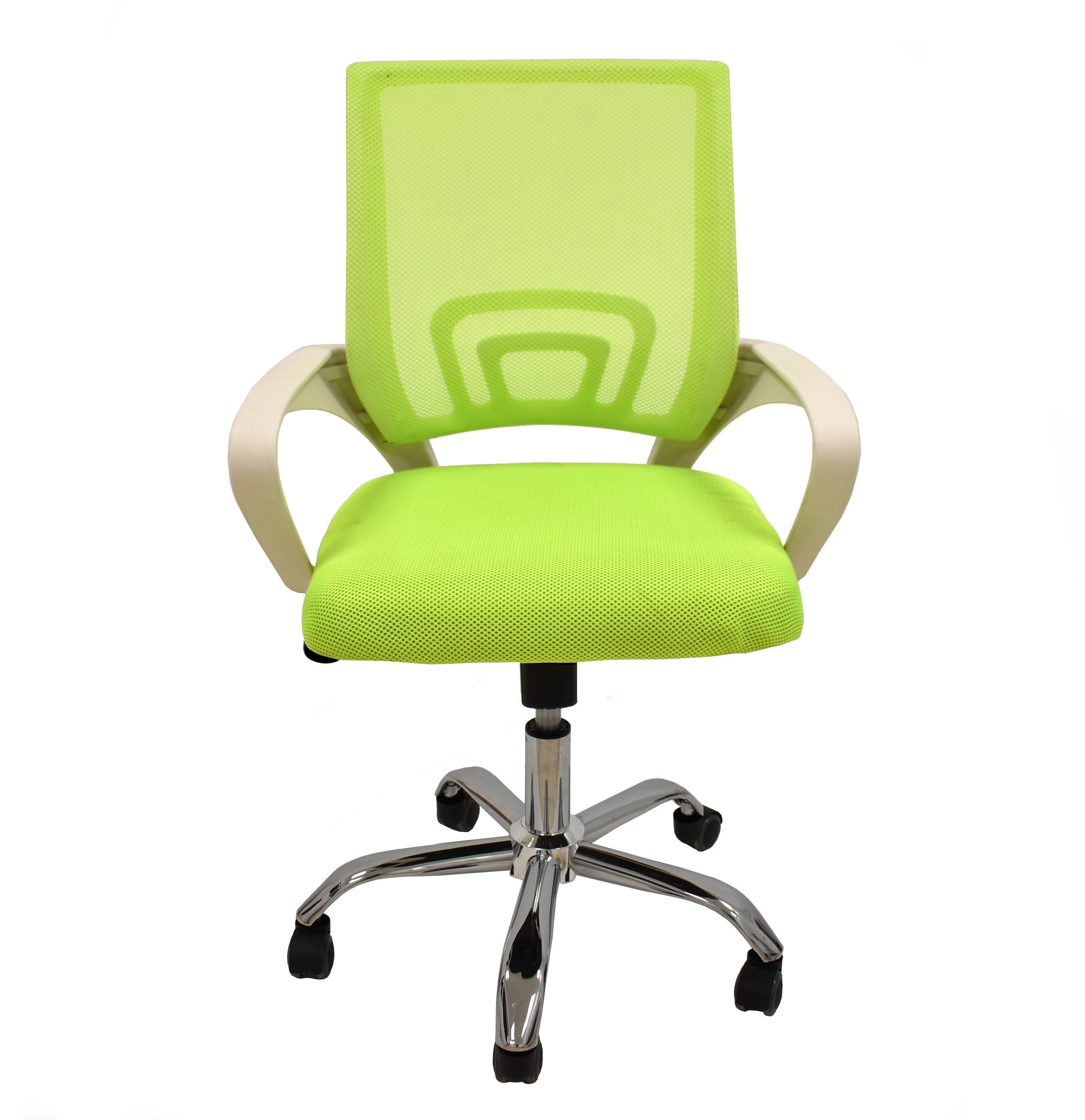 Sillón de oficina FISS NEW (M), blanco, regulación de altura, basculante, malla y tejido verde