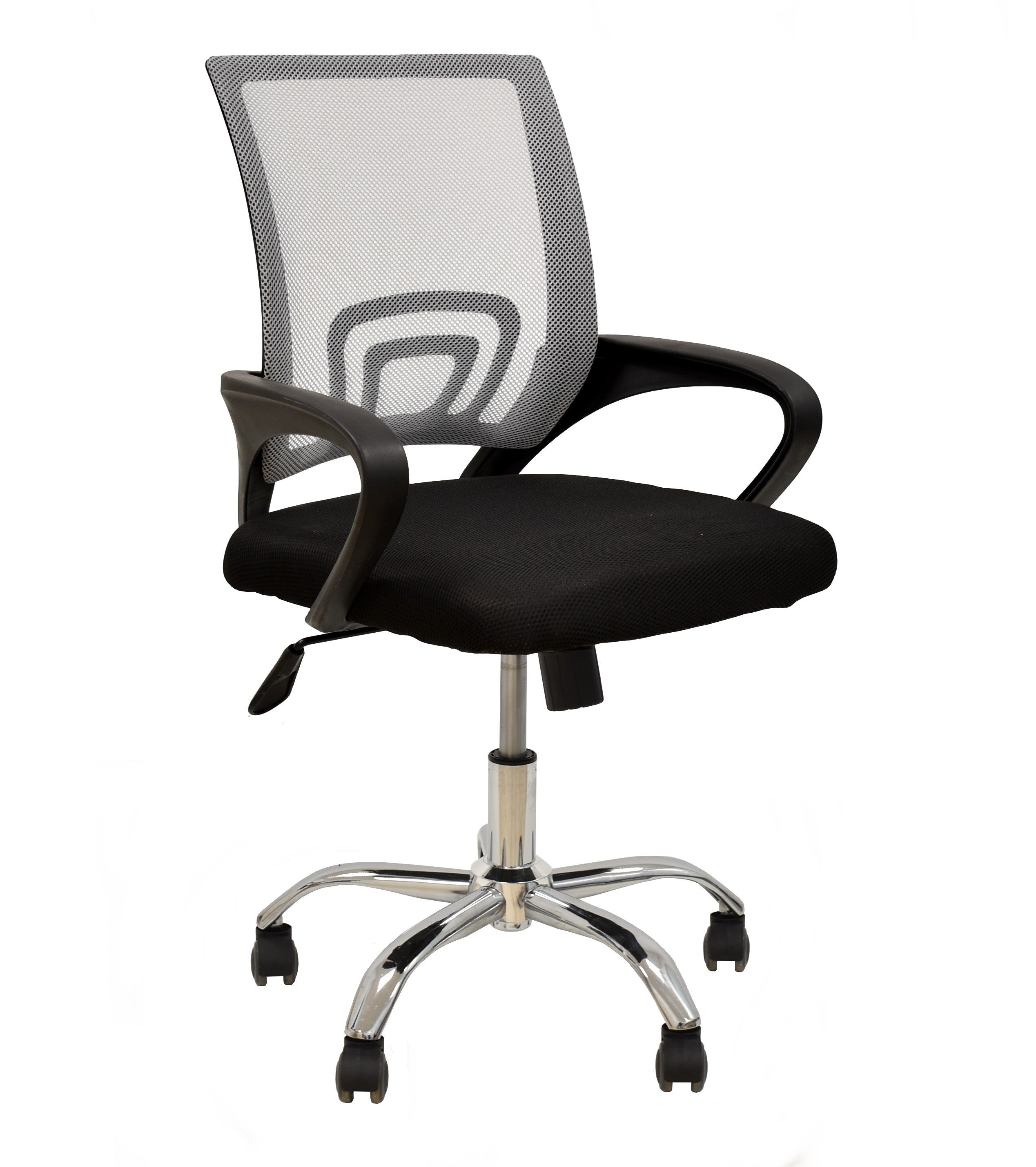 Sillón de oficina FISS NEW (M), negro, basculante, malla gris, tejido negro