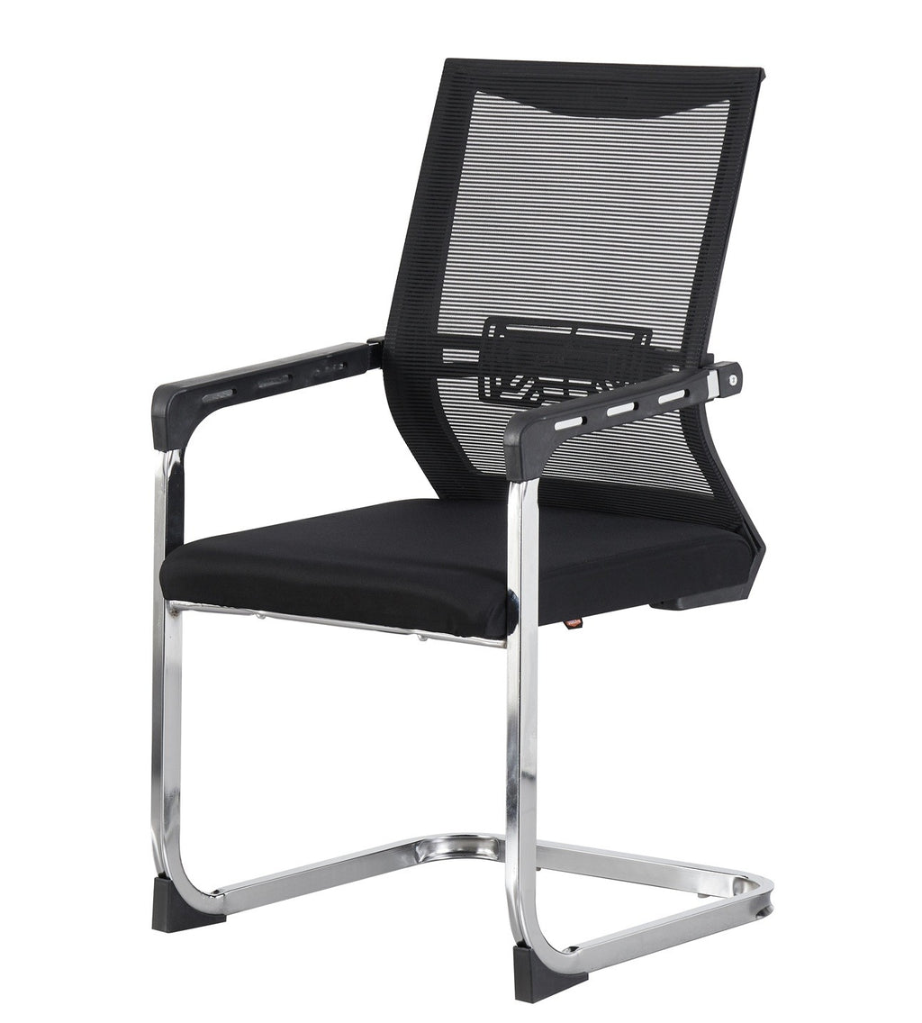 Sillón de oficina FLERS, fijo de patín, cromado, malla negra