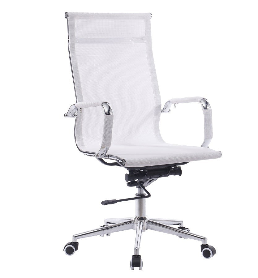 Sillón de oficina IGOR, alto, regulación de altura, basculante profundo, malla blanca