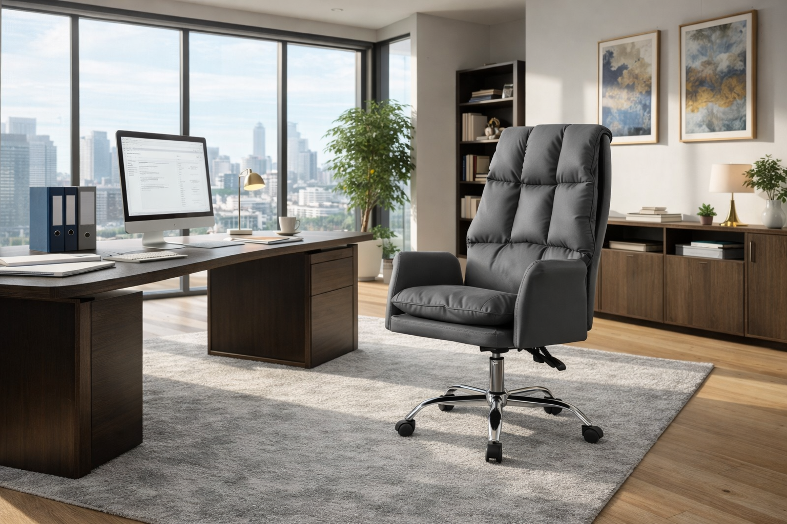 Sillón de oficina MAINZ, alto, giratorio, similpiel gris