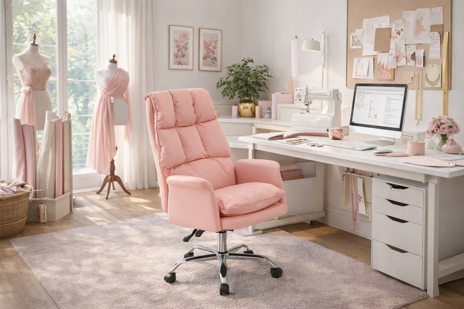 Sillón de oficina MAINZ, alto, giratorio, similpiel rosa light