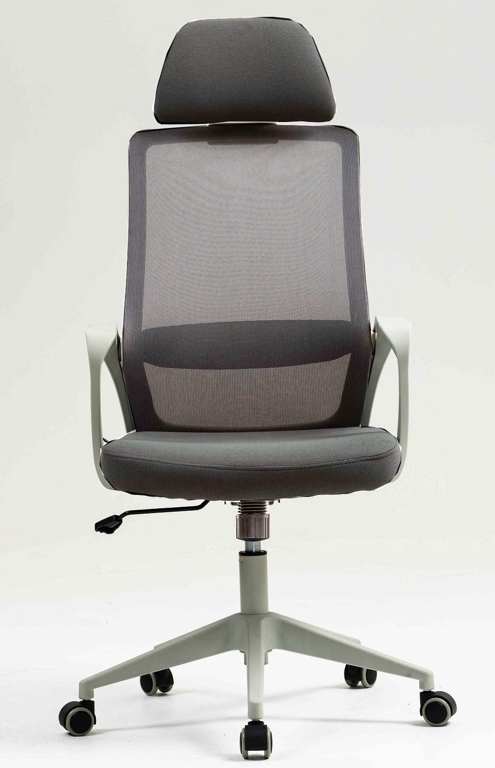 Sillón de oficina MARIO, alto, gris, malla y asiento gris