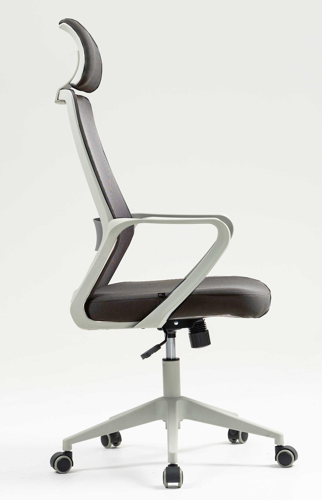 Sillón de oficina MARIO, alto, gris, malla y asiento gris