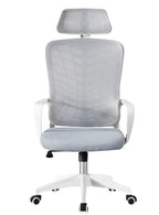 Sillón de oficina MELLAC, alto, blanco, malla y asiento gris