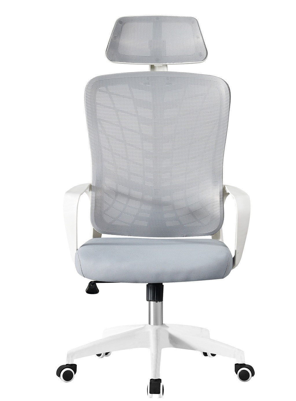 Sillón de oficina MELLAC, alto, blanco, malla y asiento gris