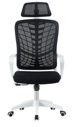 Sillón de oficina MELLAC, alto, blanco, malla y asiento negro