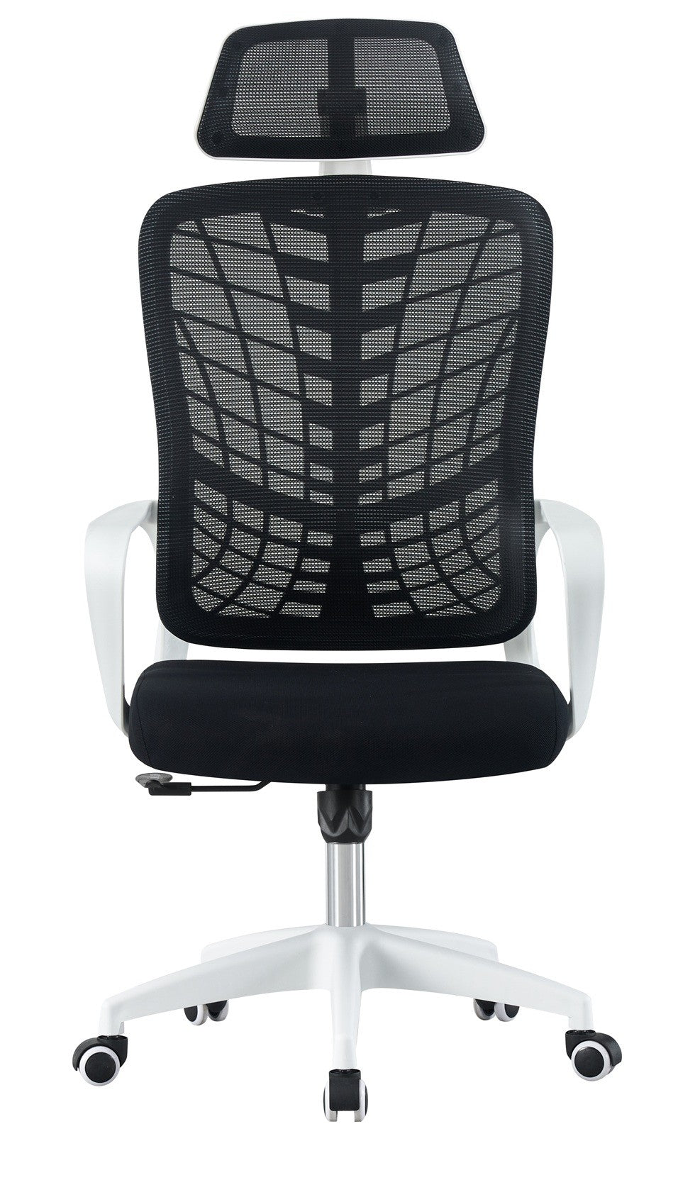 Sillón de oficina MELLAC, alto, blanco, malla y asiento negro