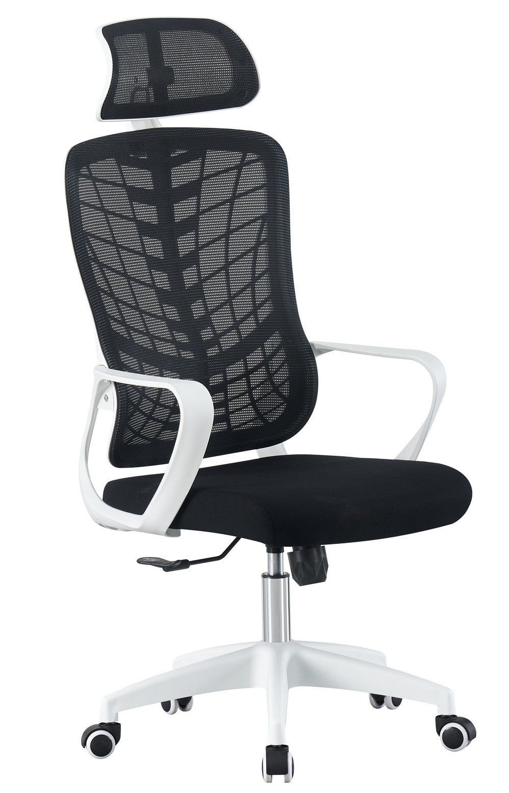 Sillón de oficina MELLAC, alto, blanco, malla y asiento negro