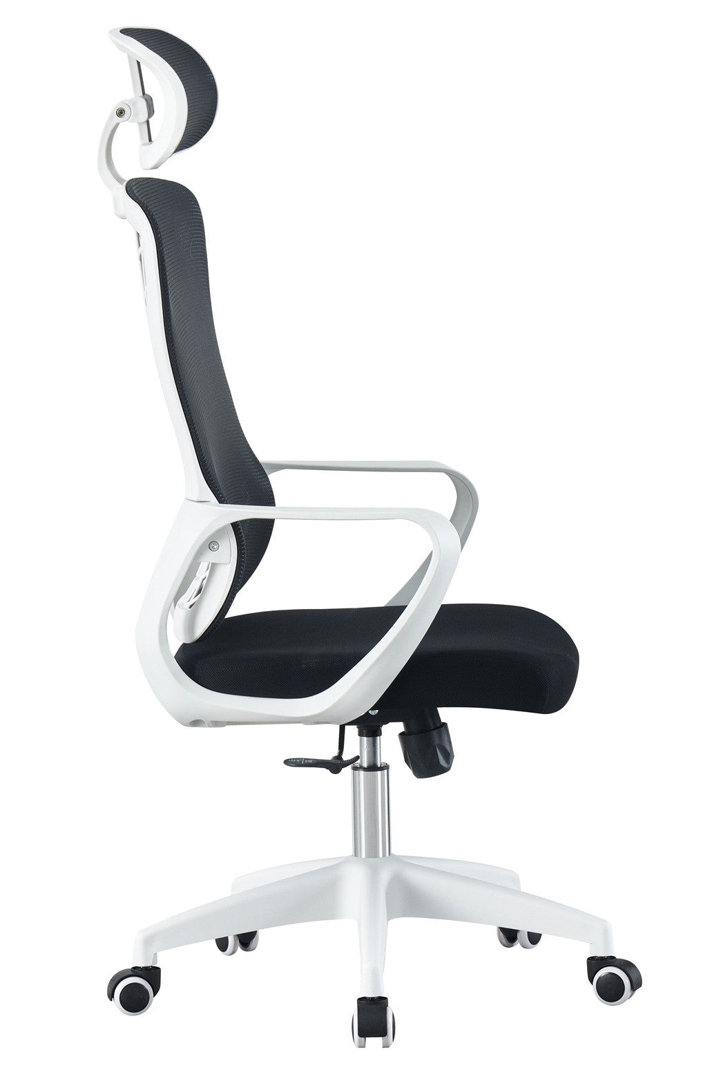 Sillón de oficina MELLAC, alto, blanco, malla y asiento negro