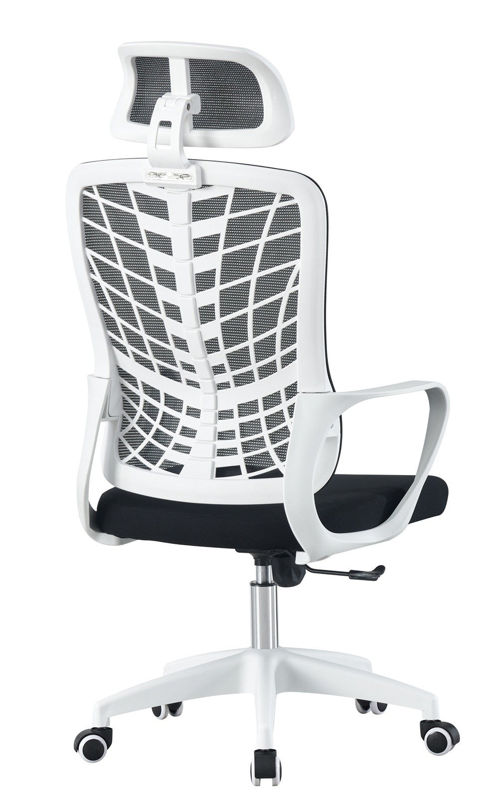 Sillón de oficina MELLAC, alto, blanco, malla y asiento negro