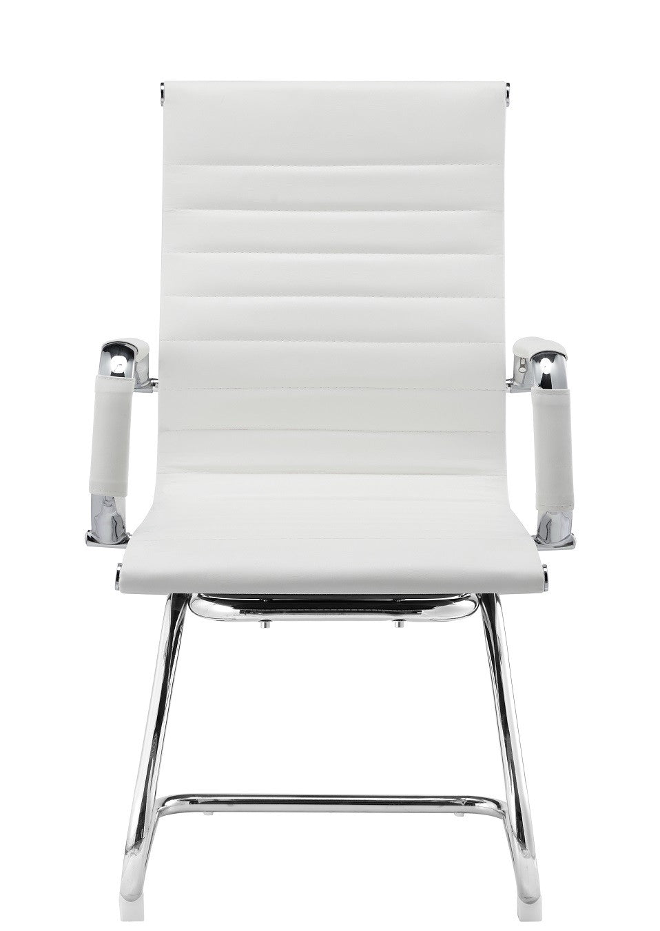 Sillón de oficina OLIVER, fijo de patín, cromado, similpiel blanca