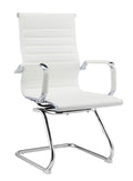 Sillón de oficina OLIVER, fijo de patín, cromado, similpiel blanca