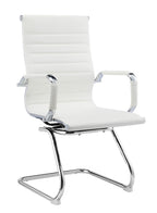 Sillón de oficina OLIVER, fijo de patín, cromado, similpiel blanca