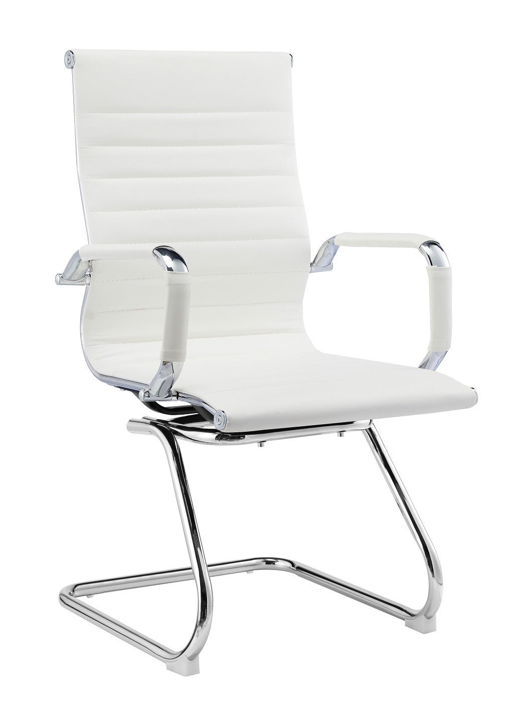 Sillón de oficina OLIVER, fijo de patín, cromado, similpiel blanca