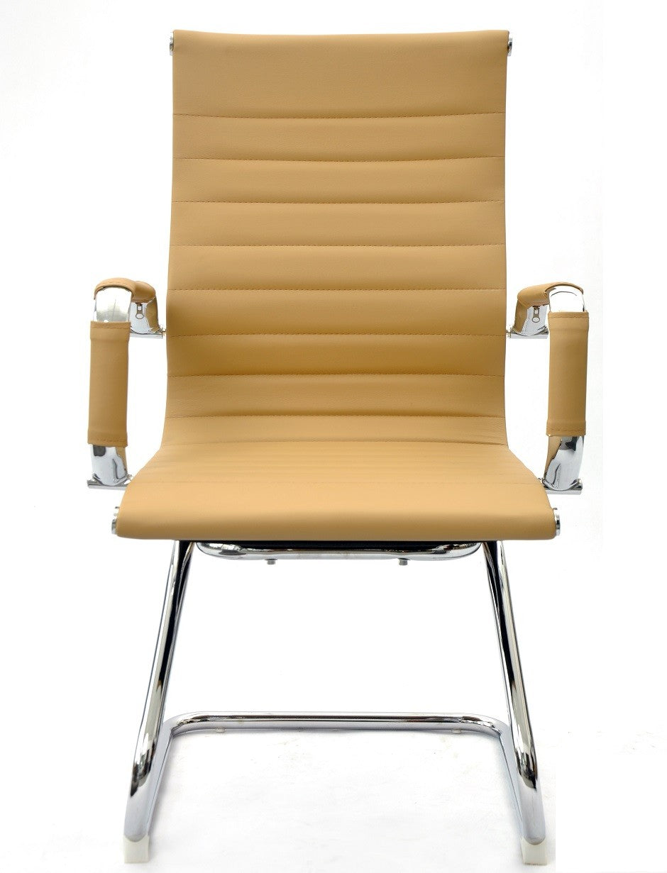 Sillón de oficina OLIVER, fijo de patín, cromado, similpiel marrón claro