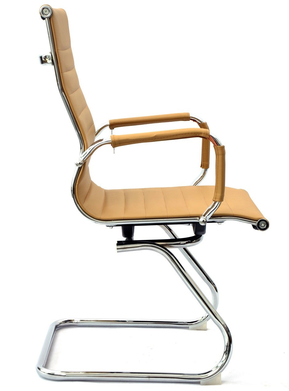 Sillón de oficina OLIVER, fijo de patín, cromado, similpiel marrón claro