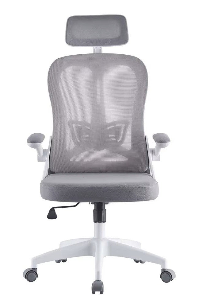 Sillón de oficina ORBEC, alto, blanco, malla y asiento gris
