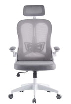 Sillón de oficina ORBEC, alto, blanco, malla y asiento gris