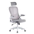 Sillón de oficina ORBEC, alto, blanco, malla y asiento gris