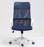 Sillón de oficina VERTON, blanco, malla y asiento azul oscuro