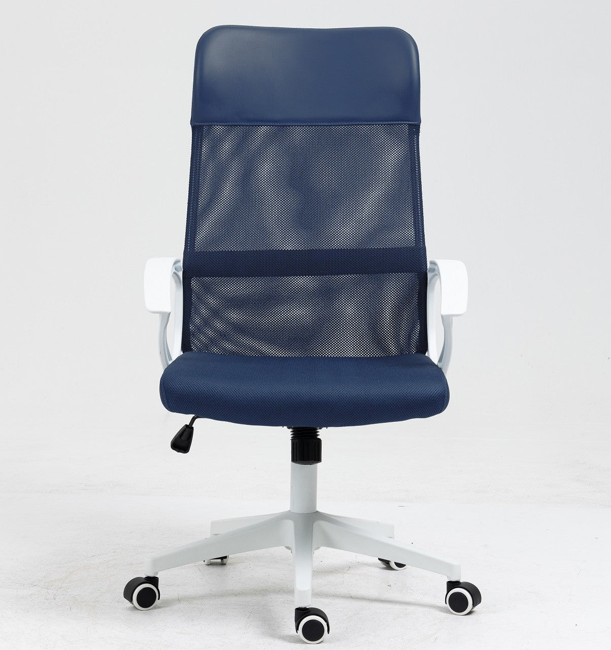 Sillón de oficina VERTON, blanco, malla y asiento azul oscuro