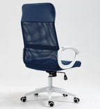 Sillón de oficina VERTON, blanco, malla y asiento azul oscuro