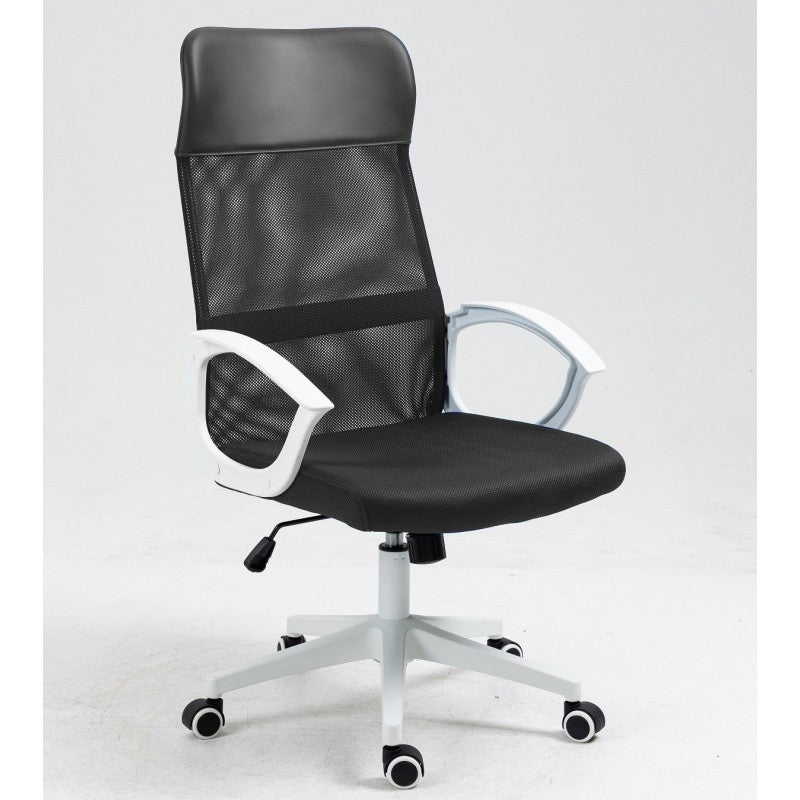 Sillón de oficina VERTON, blanco, malla y asiento negro