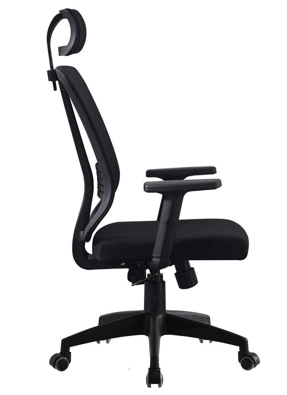 Sillón de oficina VITRÉ, alto, negro, malla y asiento negro