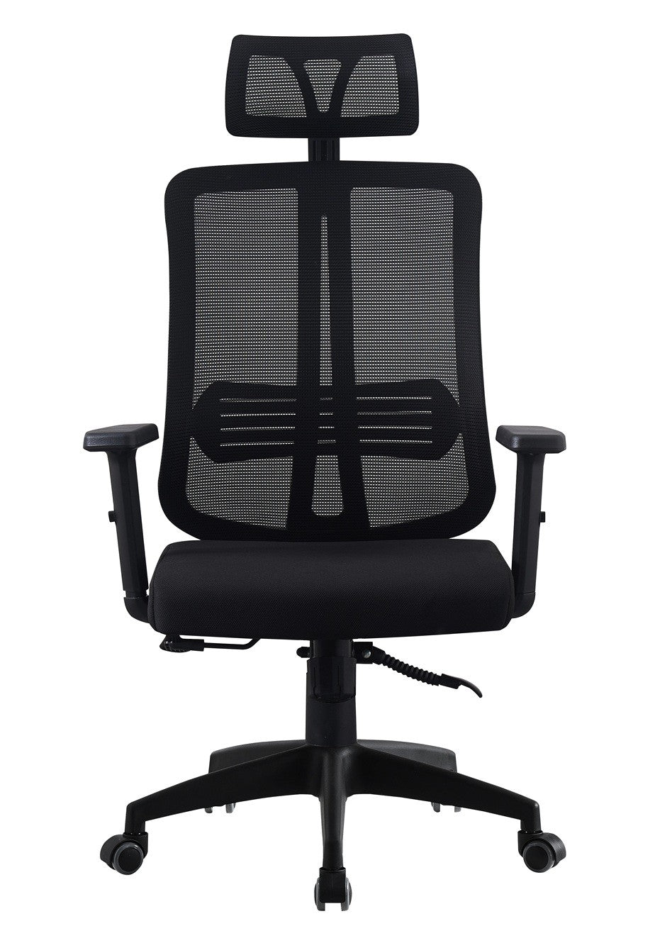 Sillón de oficina VITRÉ, alto, negro, malla y asiento negro