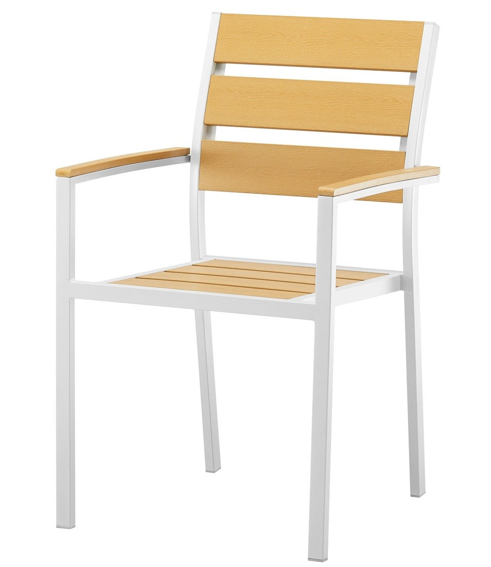 Sillón GARIBALDI, apilable, metal blanco, polywood amarillo