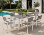 Sillón GARIBALDI, apilable, metal blanco, polywood gris