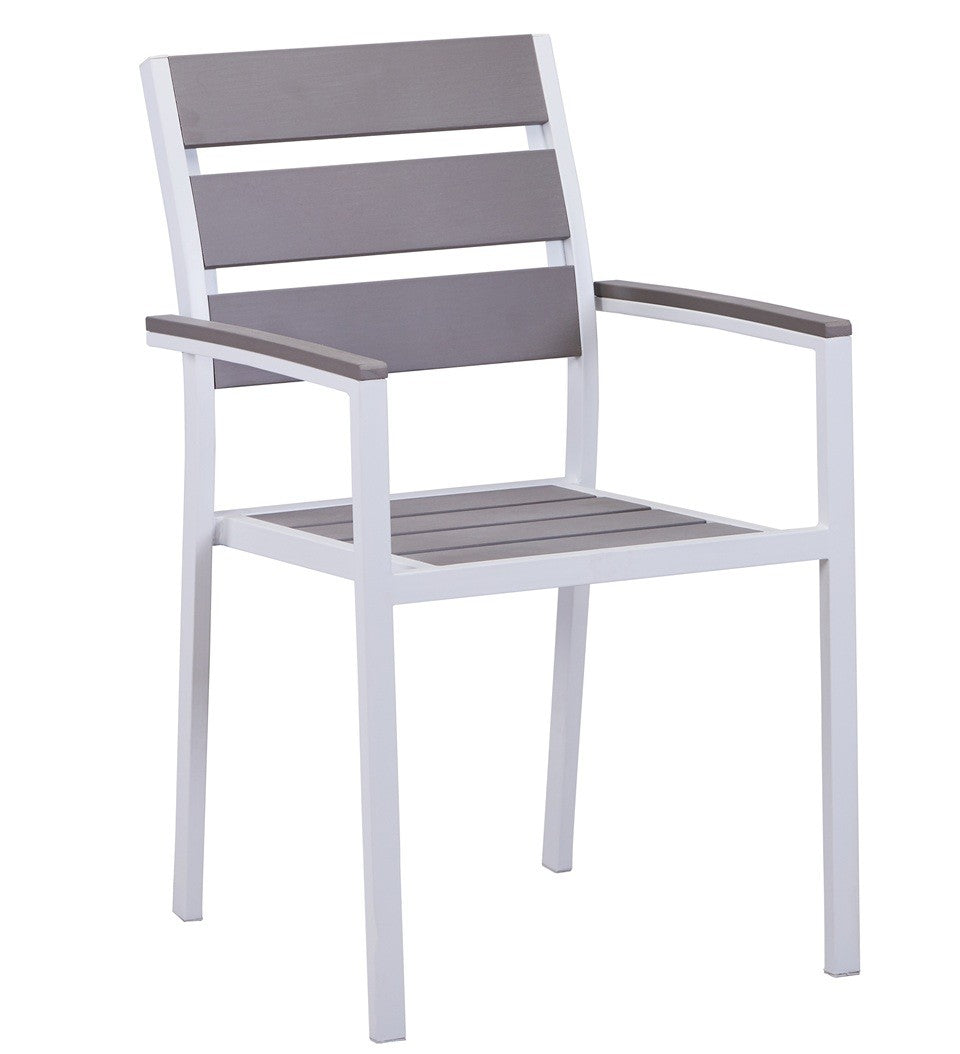 Sillón GARIBALDI, apilable, metal blanco, polywood gris