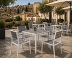 Sillón GARIBALDI, apilable, metal blanco, polywood gris