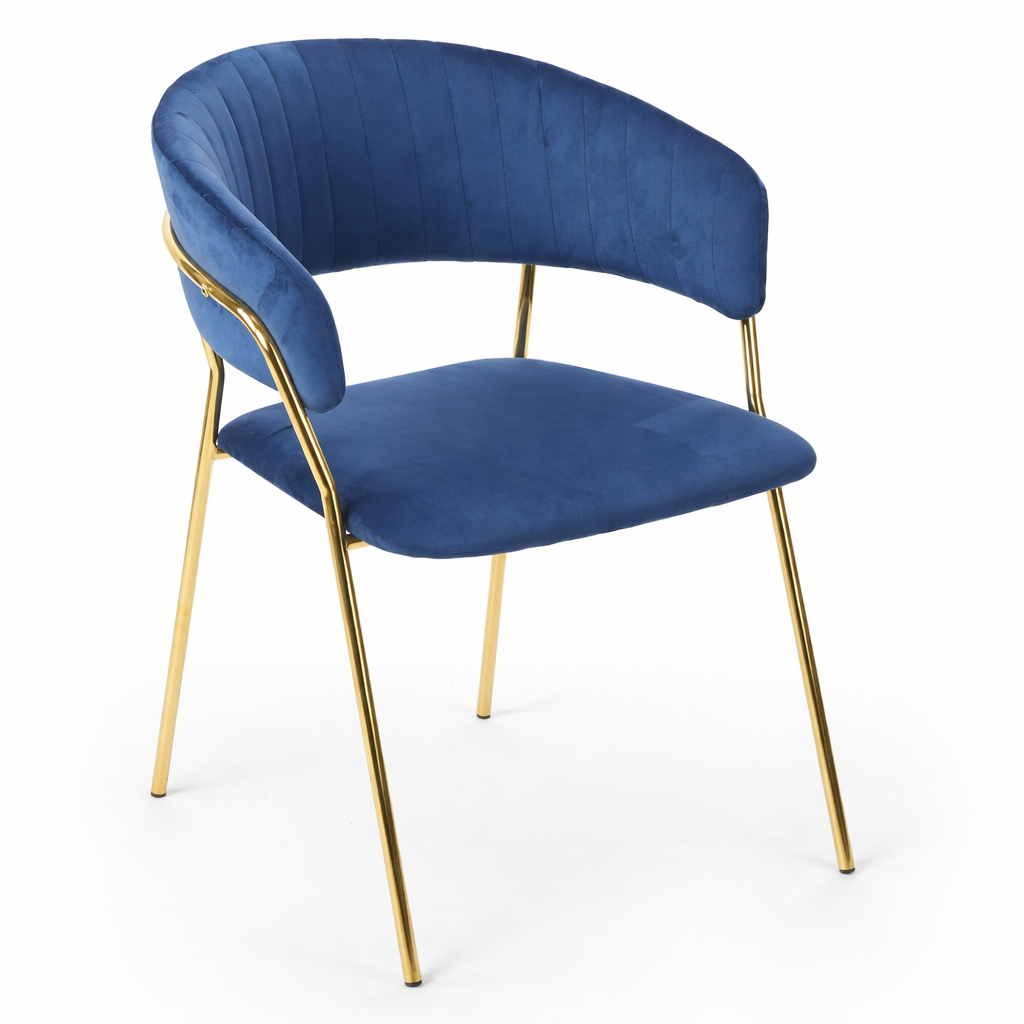 Sillón KEFRÉN NEW, metal dorado, tapizado velvet azul