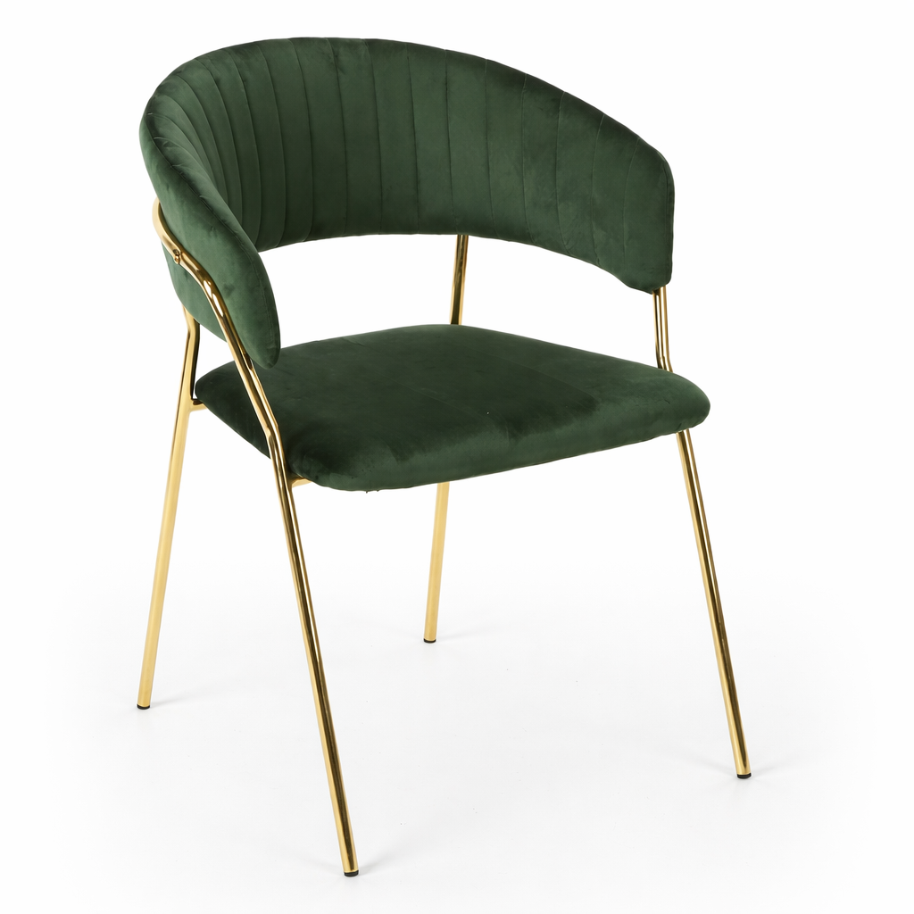 Sillón KEFRÉN NEW, metal dorado, tapizado velvet verde oscuro