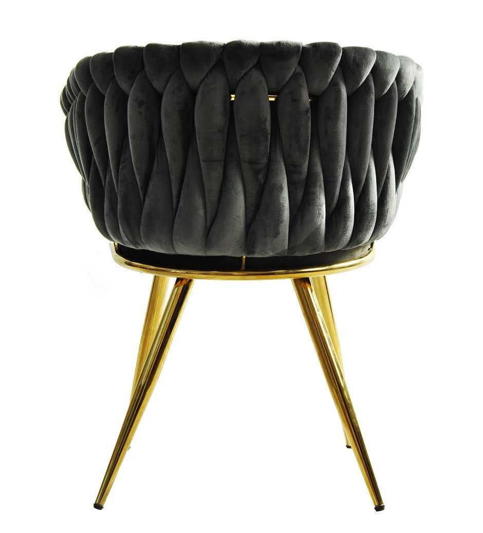 Sillón KING, metal dorado, tapizado velvet gris oscuro