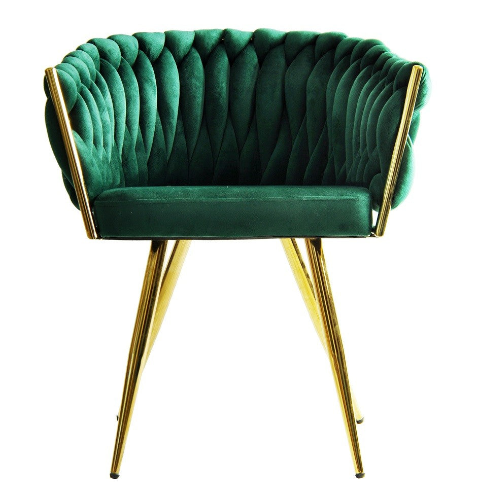 Sillón KING, metal dorado, tapizado velvet verde oscuro