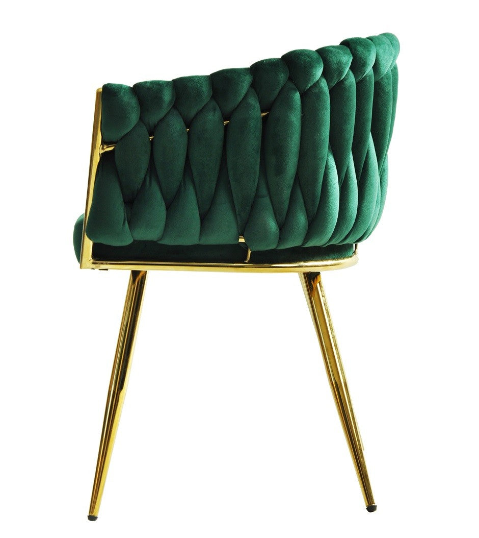 Sillón KING, metal dorado, tapizado velvet verde oscuro