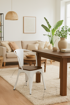 Sillón TOL EK WOOD, acero, blanco, asiento madera