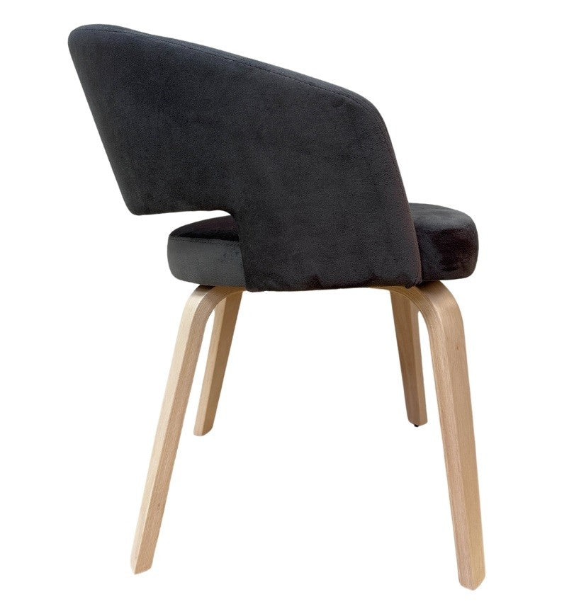 Sillón VISEU, contrachapado de madera de hevea, natural, velvet gris oscuro