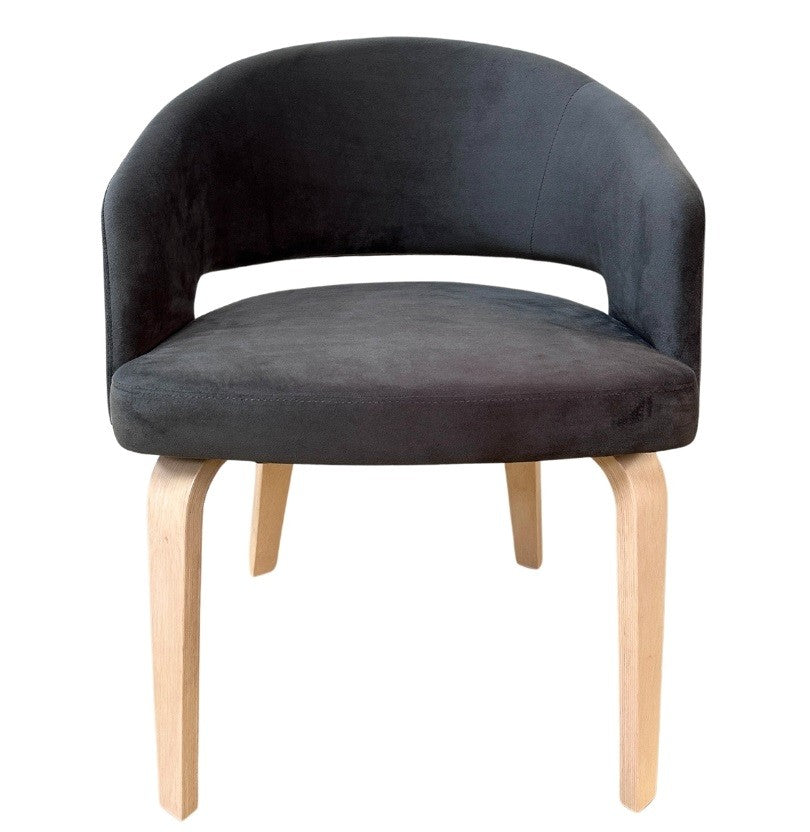 Sillón VISEU, contrachapado de madera de hevea, natural, velvet gris oscuro